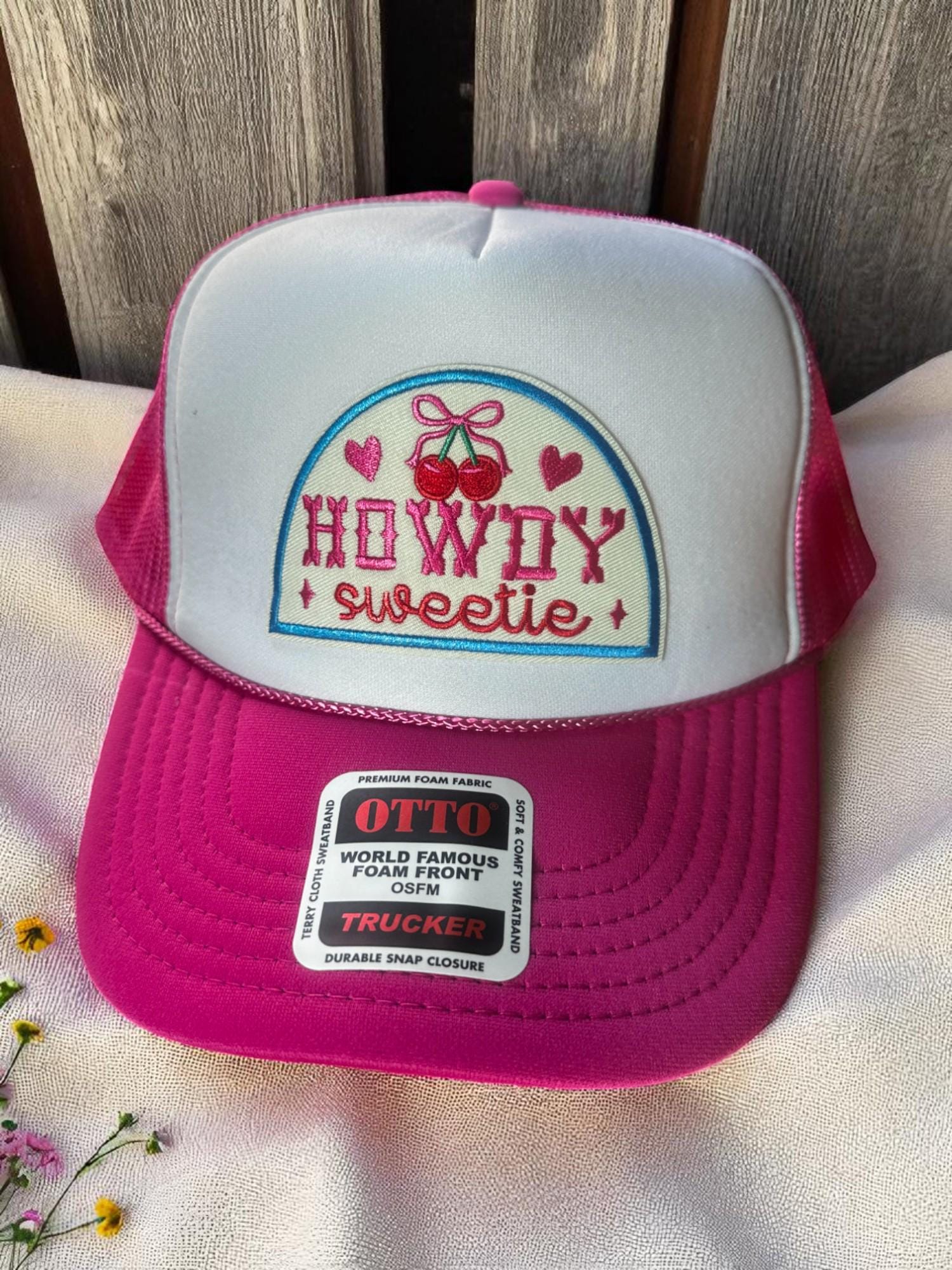 Howdy Sweetie Hat, Pink Trucker Cap, Cute Country Girl Hat, Cherry Embroidered Hat, Y2K Cowgirl Aesthetic Hat, Otto Foam Mesh Hat