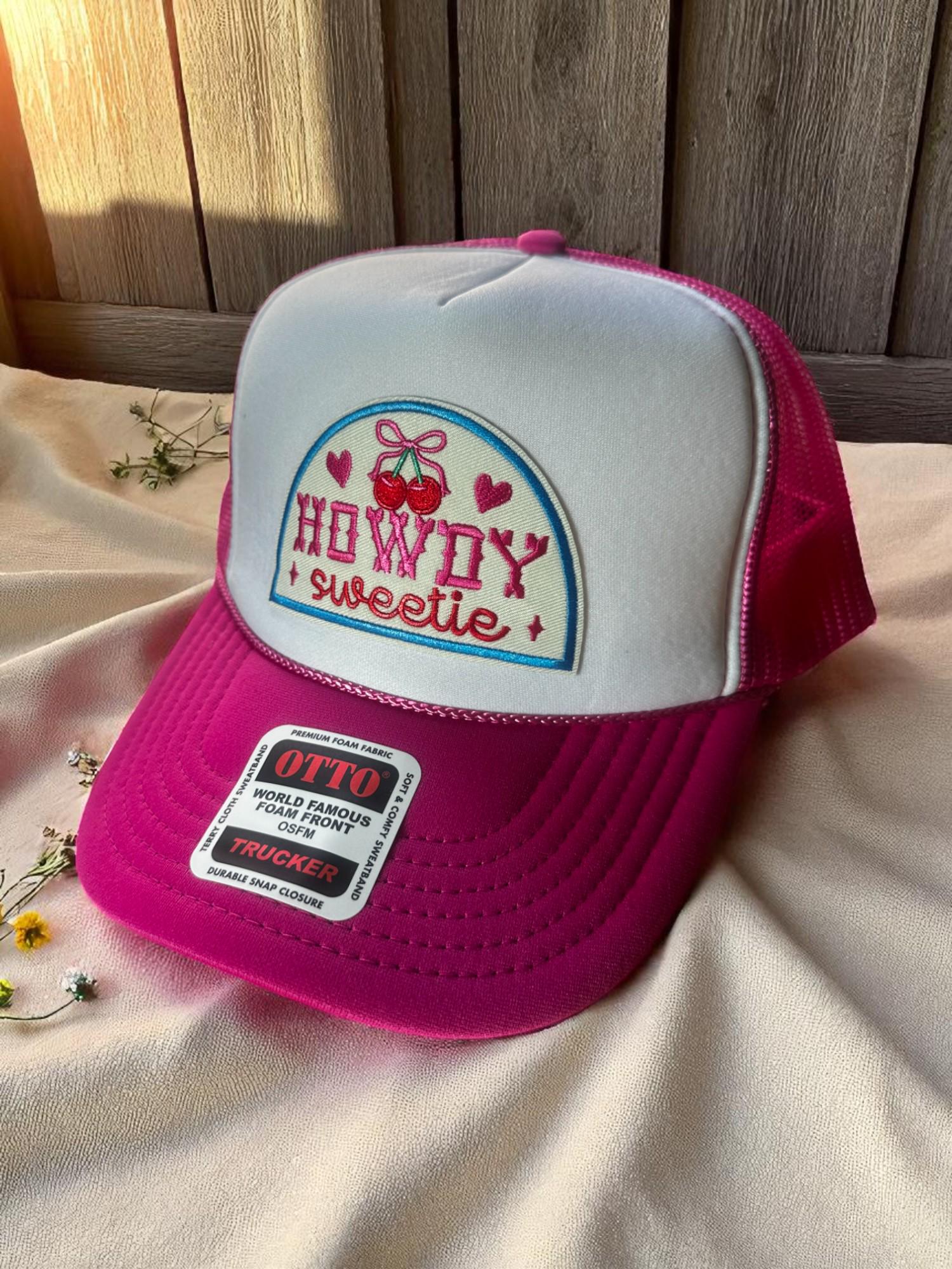 Howdy Sweetie Hat, Pink Trucker Cap, Cute Country Girl Hat, Cherry Embroidered Hat, Y2K Cowgirl Aesthetic Hat, Otto Foam Mesh Hat