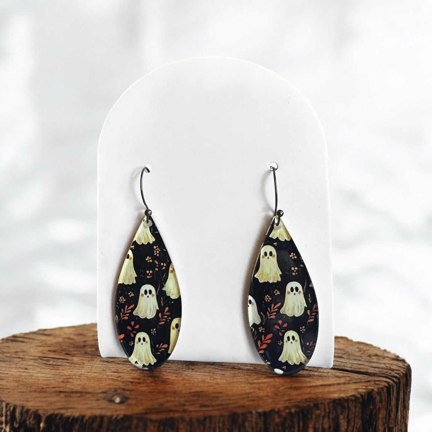 Ghost earrings, Halloween earrings, spooky dangle earrings, fall statement jewelry, lightweight acrylic earrings, haunted earrings