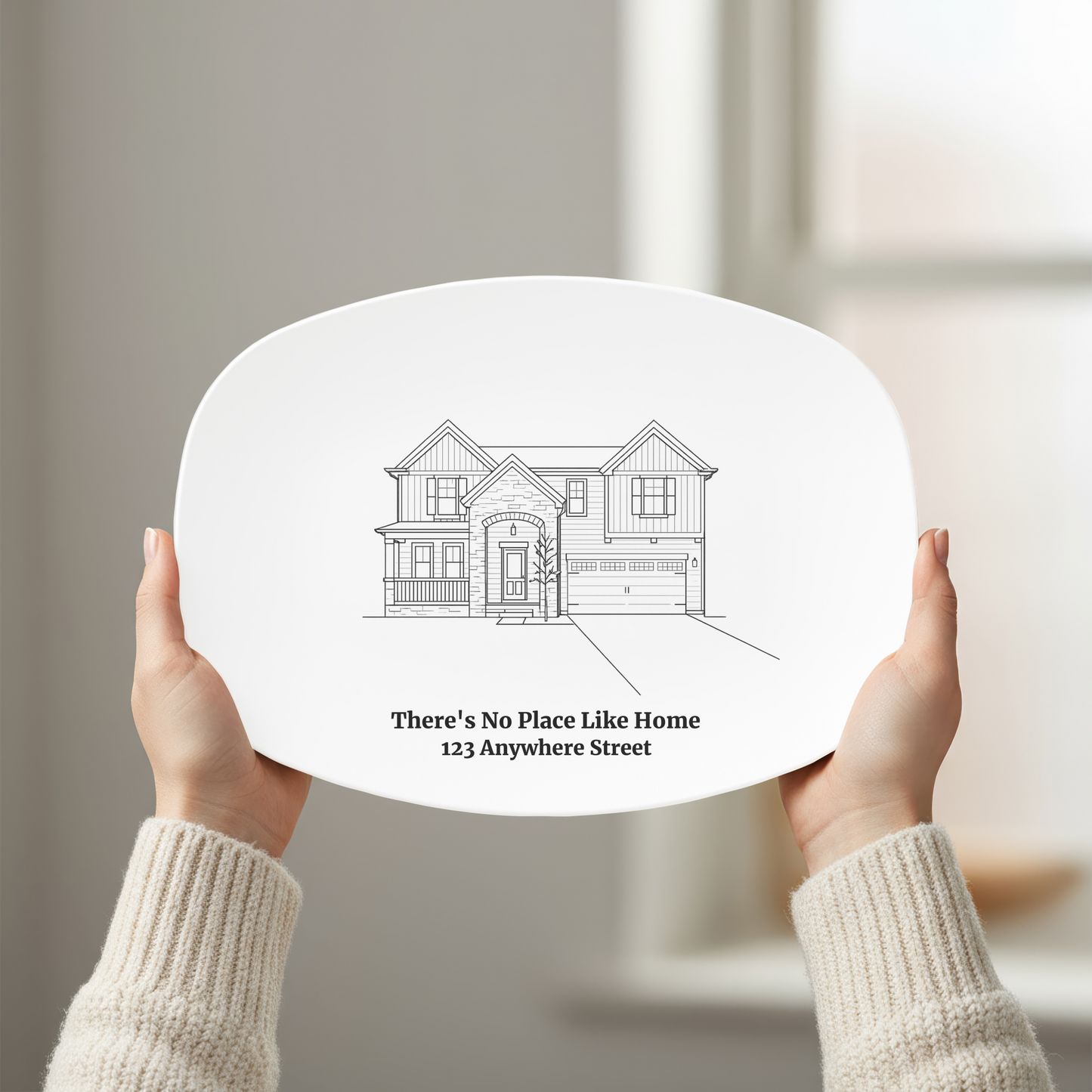 Personalized Home Platter, Custom Line Art Plate from Photo, New Home Gift, Housewarming Gift, Realtor Closing Gift, Family Address Plate