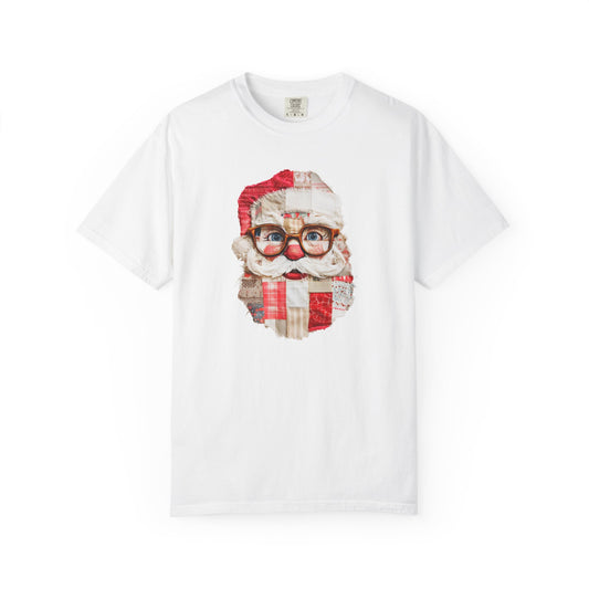 Patchwork Santa T-Shirt, Comfort Colors, Christmas Tee, Christmas Party Top, Faux Embroidery (Show Special)