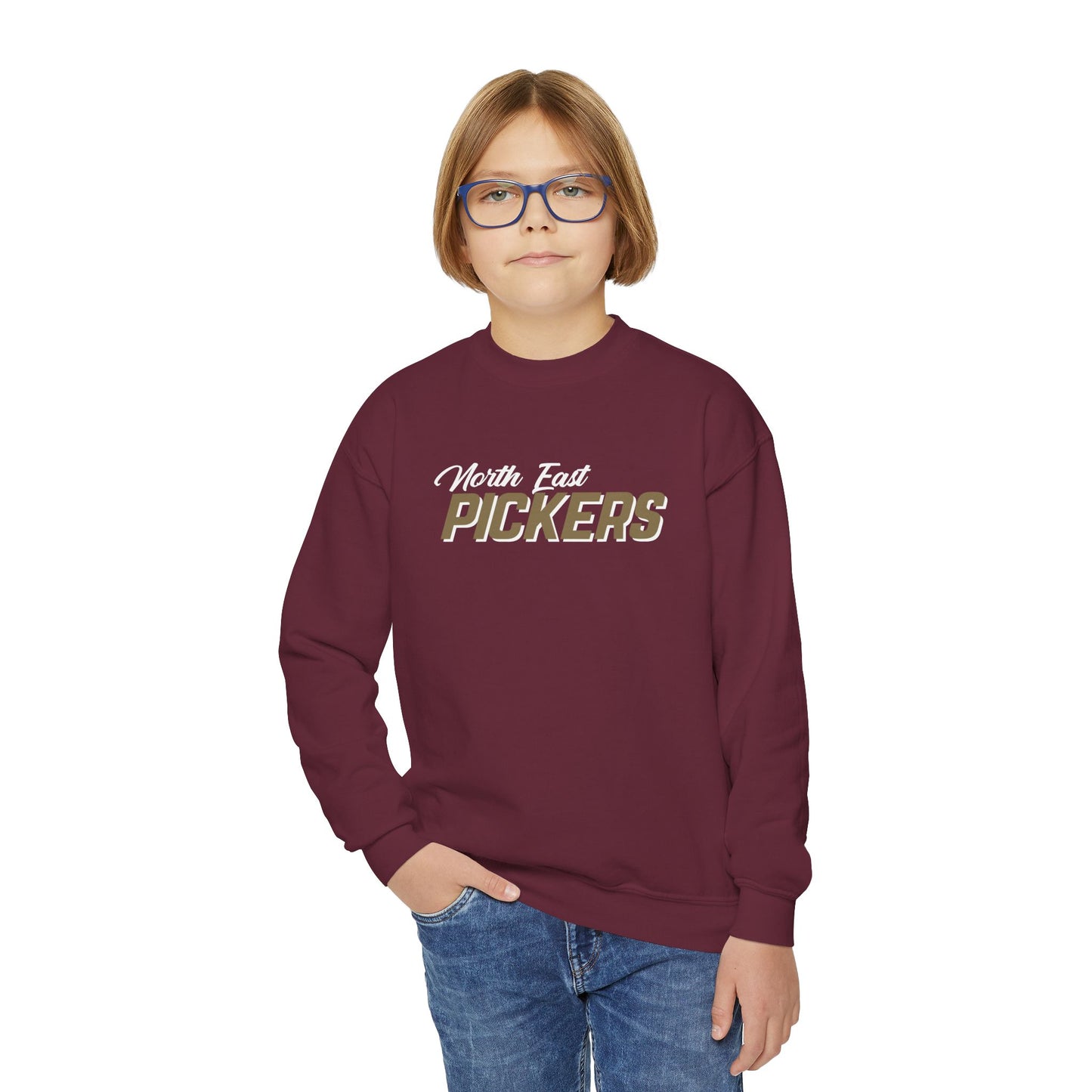 North East Grape Pickers Youth Crewneck Sweatshirt | Kids School Spirit Wear | Maroon School Sweatshirt
