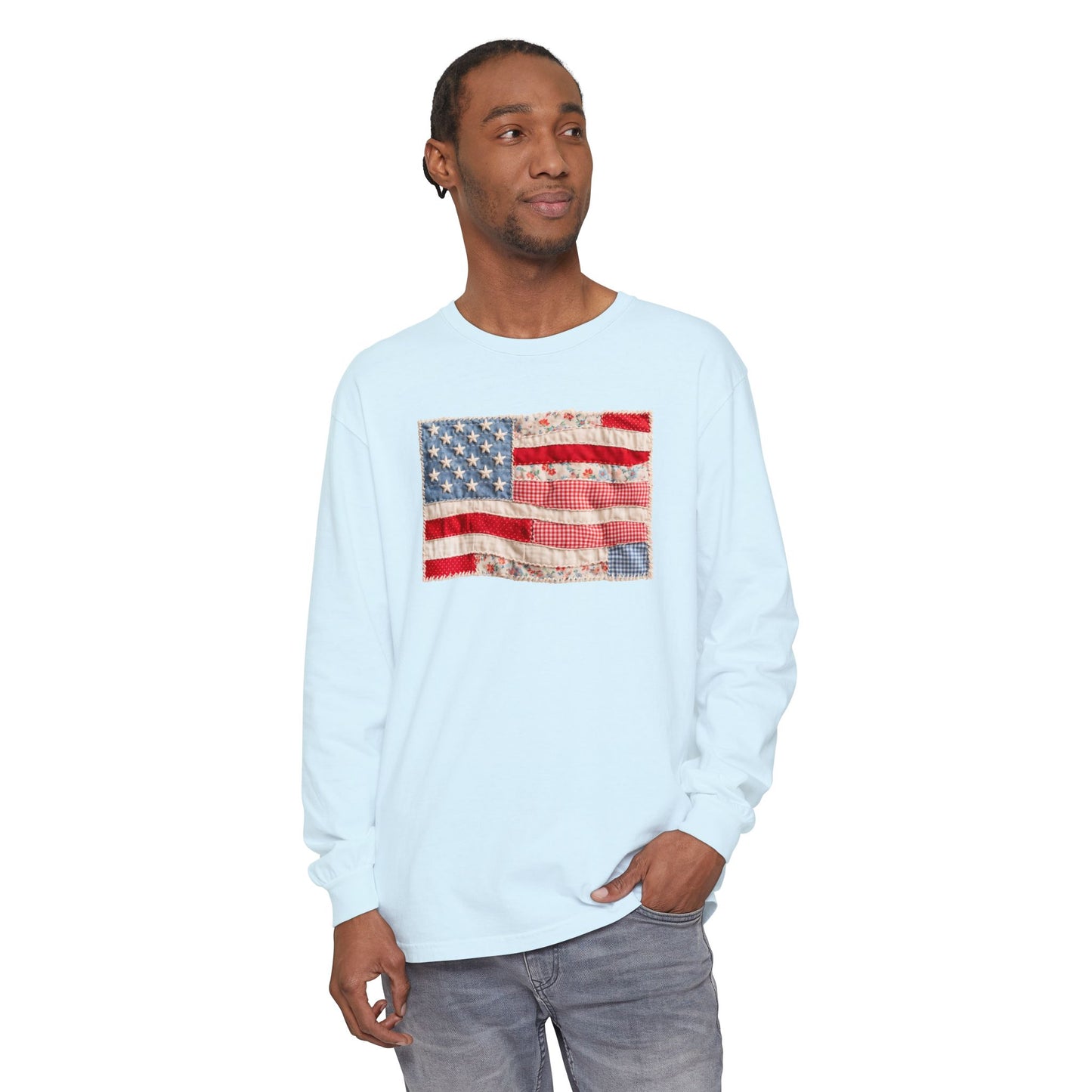 Long Sleeve Tee — Vintage American Flag Graphic