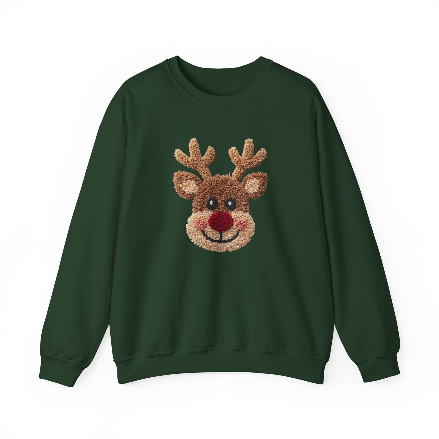 Reindeer Christmas Sweatshirt, Rudolph Lover Gift, Cute Holiday Crewneck, Cozy Winter Sweater, Faux Yarn (Show Special)