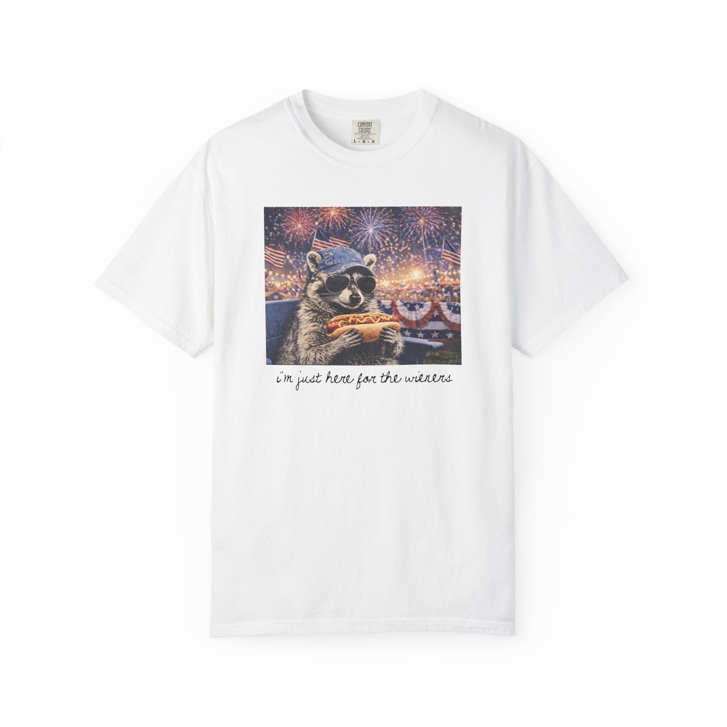 Funny 4th of July Raccoon Shirt, I’m Just Here For The Weiners Tee, Patriotic Hot Dog Shirt, Summer BBQ Graphic Tee