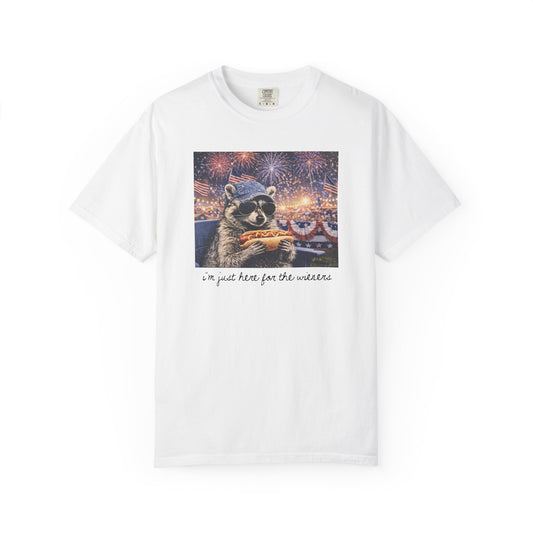 Funny 4th of July Raccoon Shirt, I’m Just Here For The Weiners Tee, Patriotic Hot Dog Shirt, Summer BBQ Graphic Tee