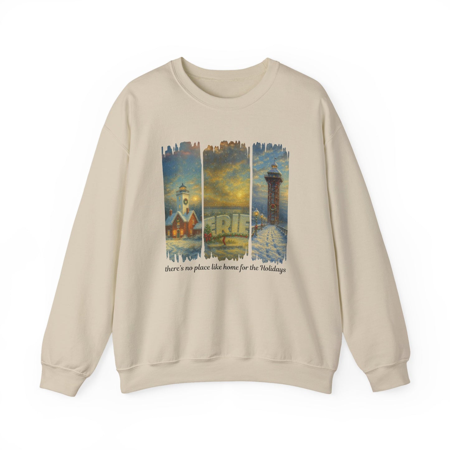 Erie Christmas Sweatshirt, There’s No Place Like Home for the Holidays, Erie PA Holiday Crewneck, Cozy Winter Gildan 18000 (Show Special)