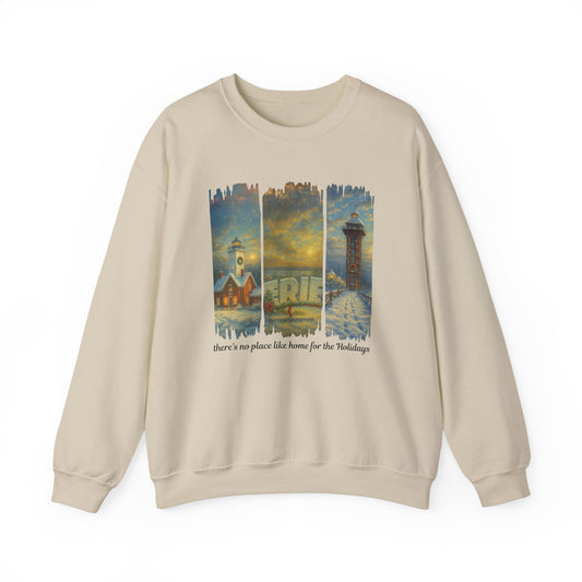 Erie Christmas Sweatshirt, There’s No Place Like Home for the Holidays, Erie PA Holiday Crewneck, Cozy Winter Gildan 18000 (Show Special)