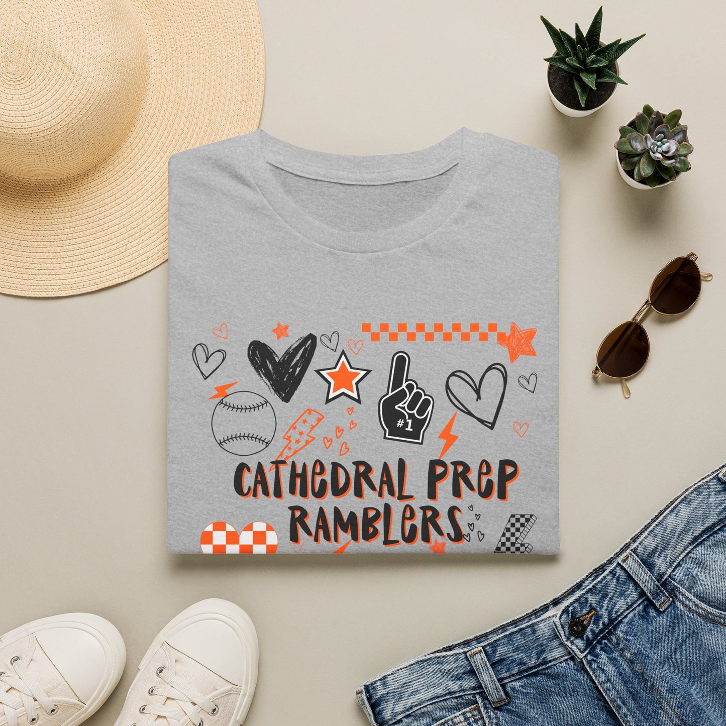 Cathedral Prep Ramblers Baseball Shirt | Retro Orange and Black Baseball Spirit Tee | Gildan Softstyle 64000