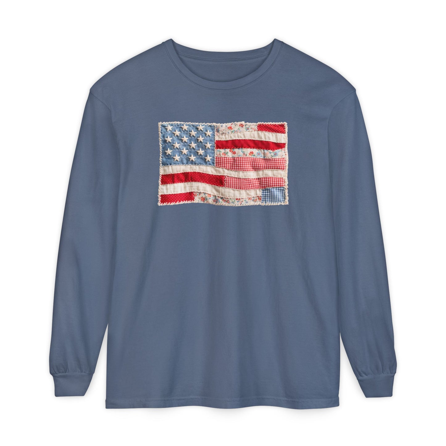 Long Sleeve Tee — Vintage American Flag Graphic