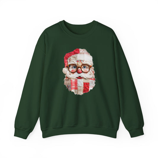 Patchwork Santa Sweatshirt, Vintage Quilted Christmas Crewneck, Faux Embroidery, Retro Holiday Santa Pullover, Cozy Winter Gift (Show Special)