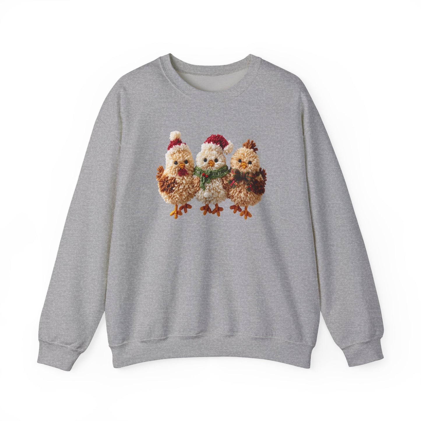 Christmas Chickens Sweatshirt, Farm Animal Holiday Crewneck, Cute Country Gift for Her, Winter Sweater, Faux Yarn (Show Special)