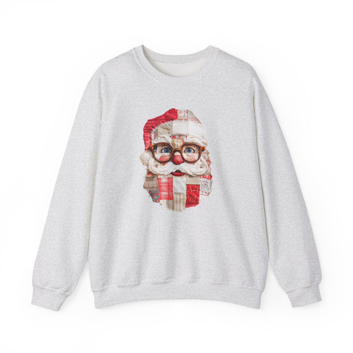Patchwork Santa Sweatshirt, Vintage Quilted Christmas Crewneck, Faux Embroidery, Retro Holiday Santa Pullover, Cozy Winter Gift (Show Special)