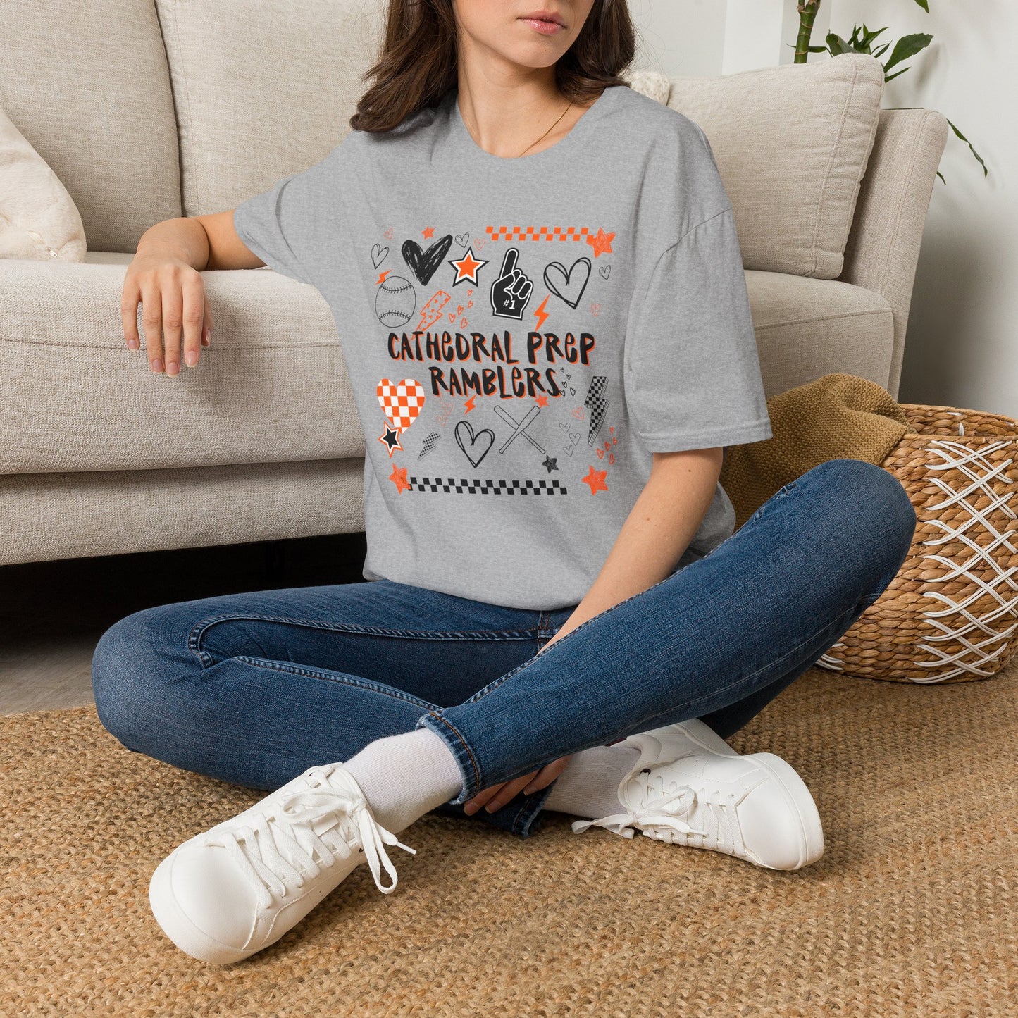 Cathedral Prep Ramblers Baseball Shirt | Retro Orange and Black Baseball Spirit Tee | Gildan Softstyle 64000
