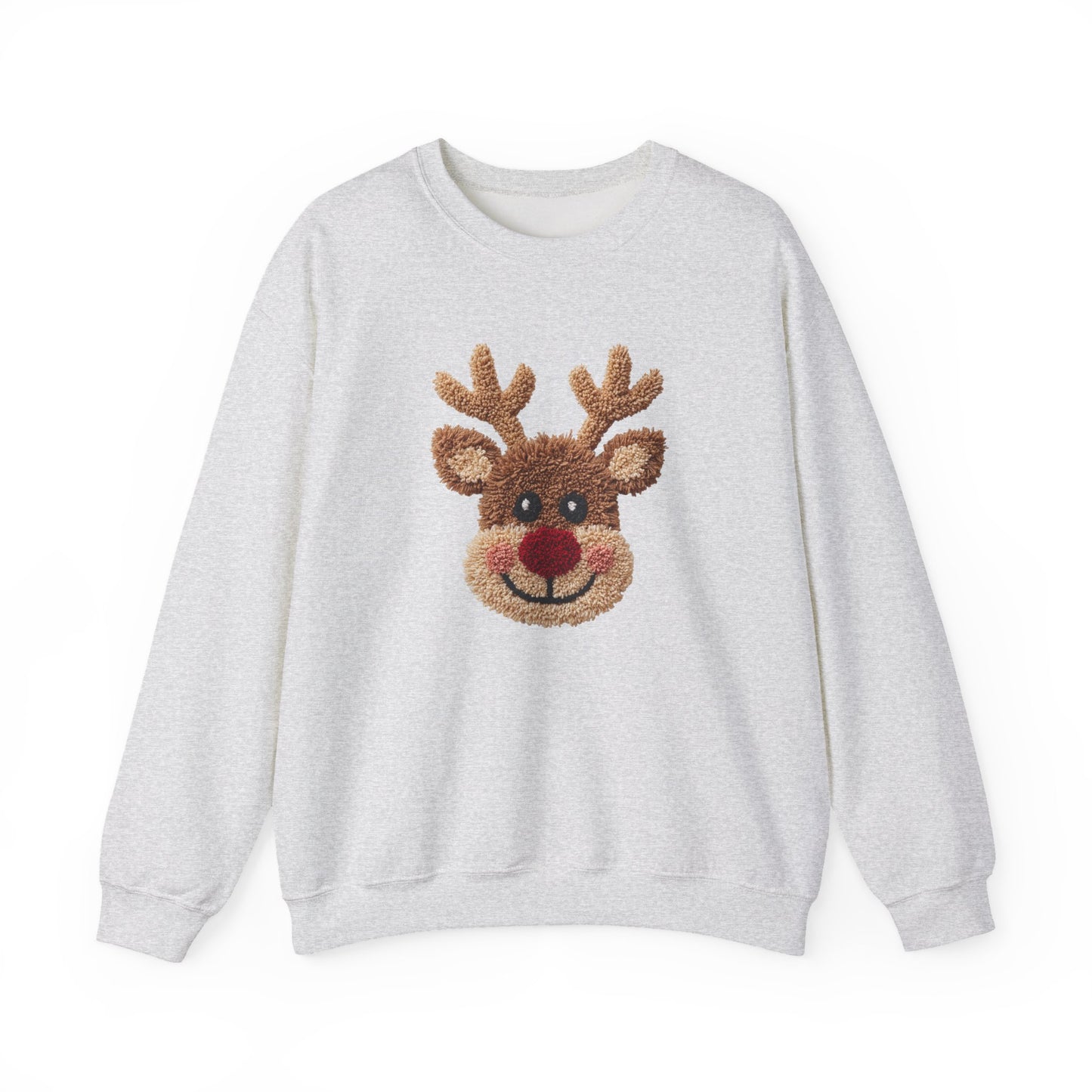 Reindeer Christmas Sweatshirt, Rudolph Lover Gift, Cute Holiday Crewneck, Cozy Winter Sweater, Faux Yarn (Show Special)