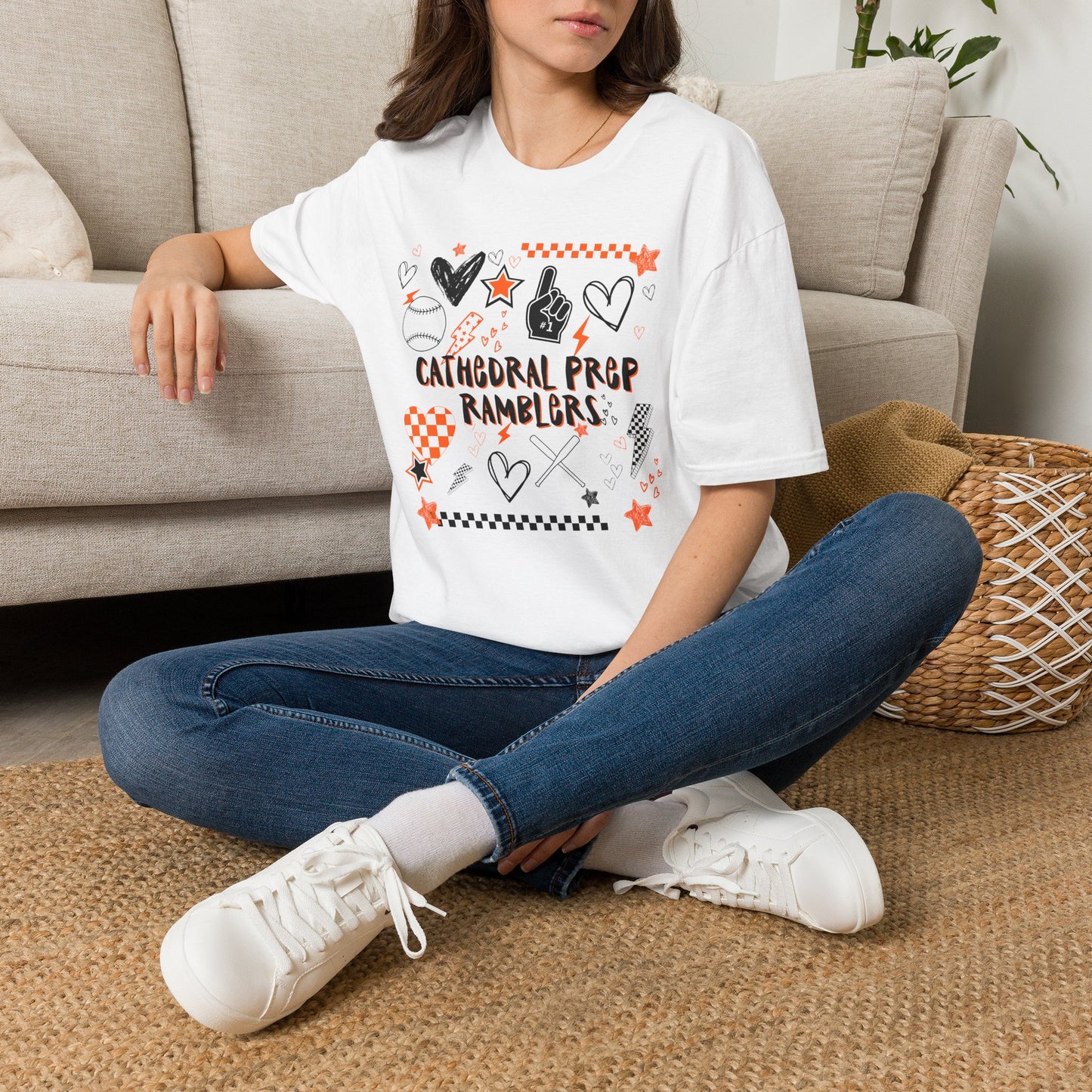 Cathedral Prep Ramblers Baseball Shirt | Retro Orange and Black Baseball Spirit Tee | Gildan Softstyle 64000