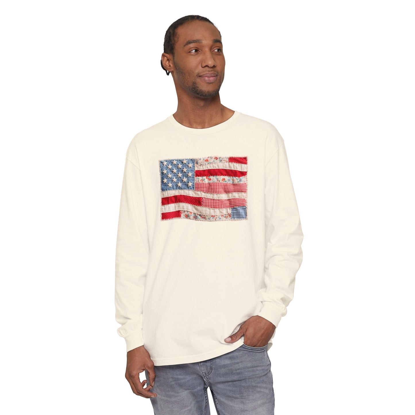 Long Sleeve Tee — Vintage American Flag Graphic