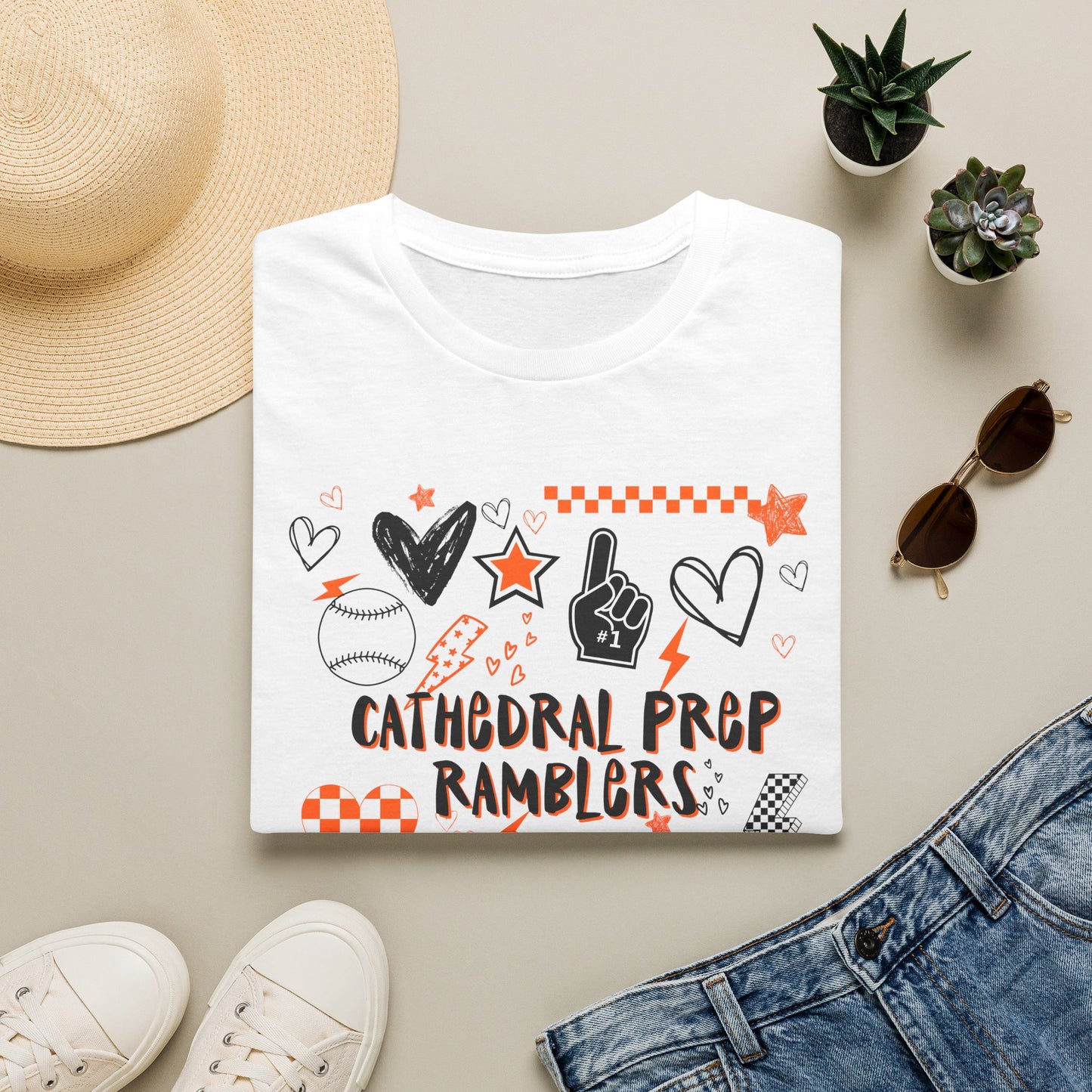 Cathedral Prep Ramblers Baseball Shirt | Retro Orange and Black Baseball Spirit Tee | Gildan Softstyle 64000