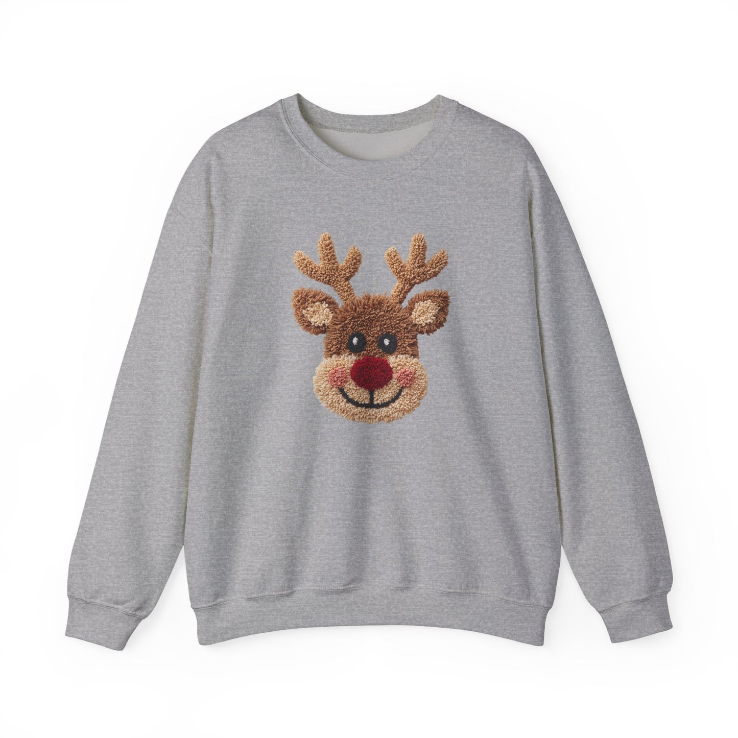 Reindeer Christmas Sweatshirt, Rudolph Lover Gift, Cute Holiday Crewneck, Cozy Winter Sweater, Faux Yarn (Show Special)