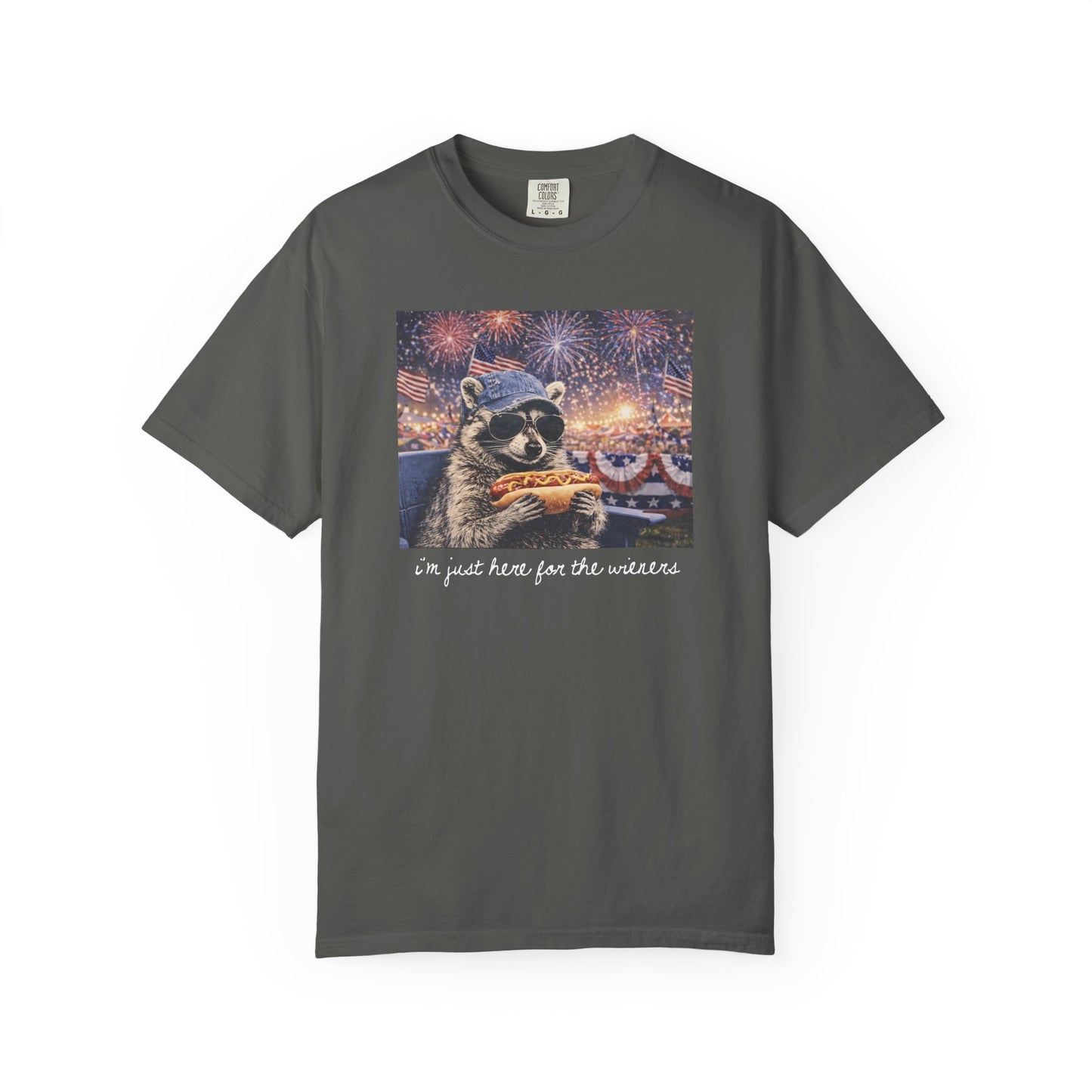 Funny 4th of July Raccoon Shirt, I’m Just Here For The Weiners Tee, Patriotic Hot Dog Shirt, Summer BBQ Graphic Tee