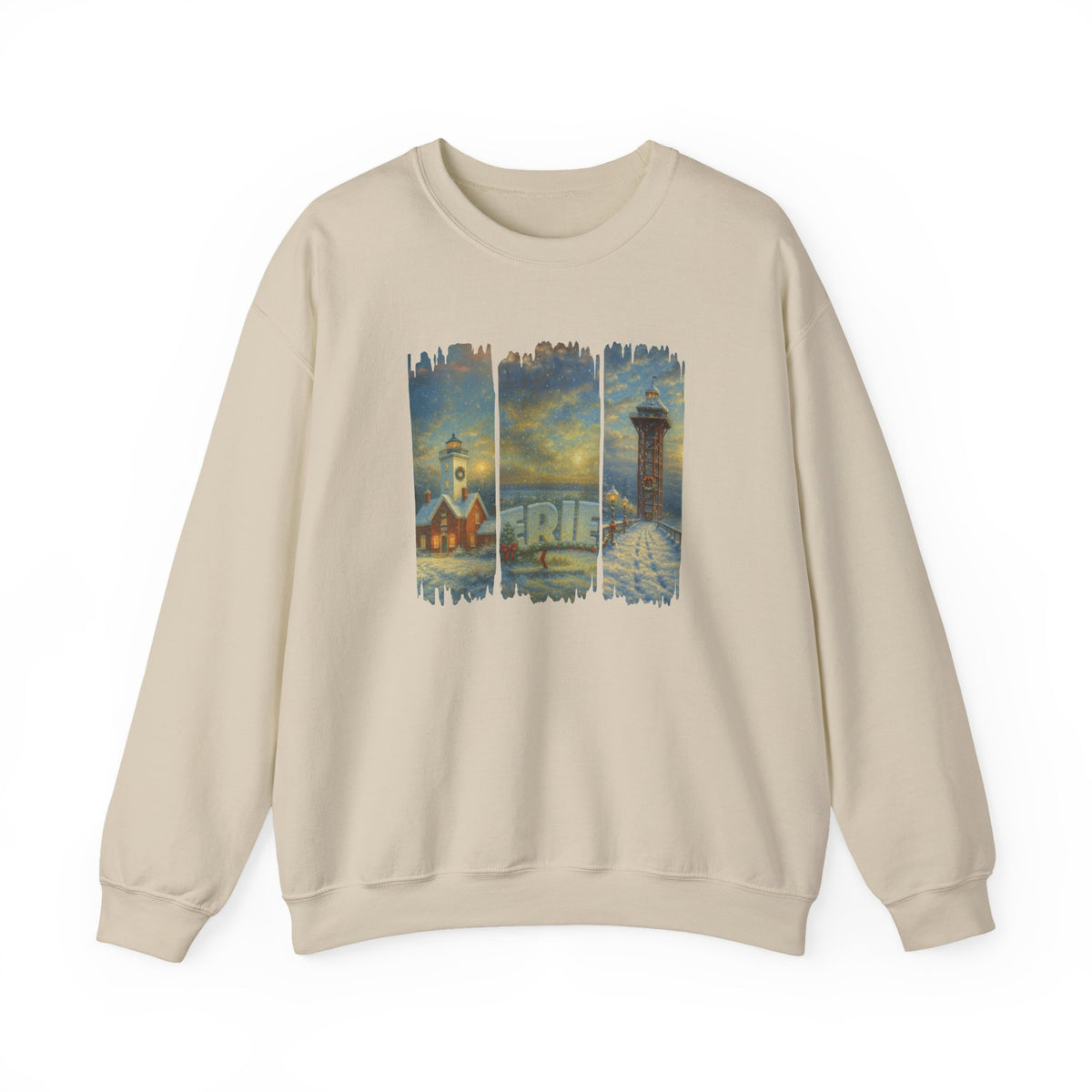 Erie PA Christmas Sweatshirt – Presque Isle Lighthouse & Bicentennial Tower Holiday Crewneck
