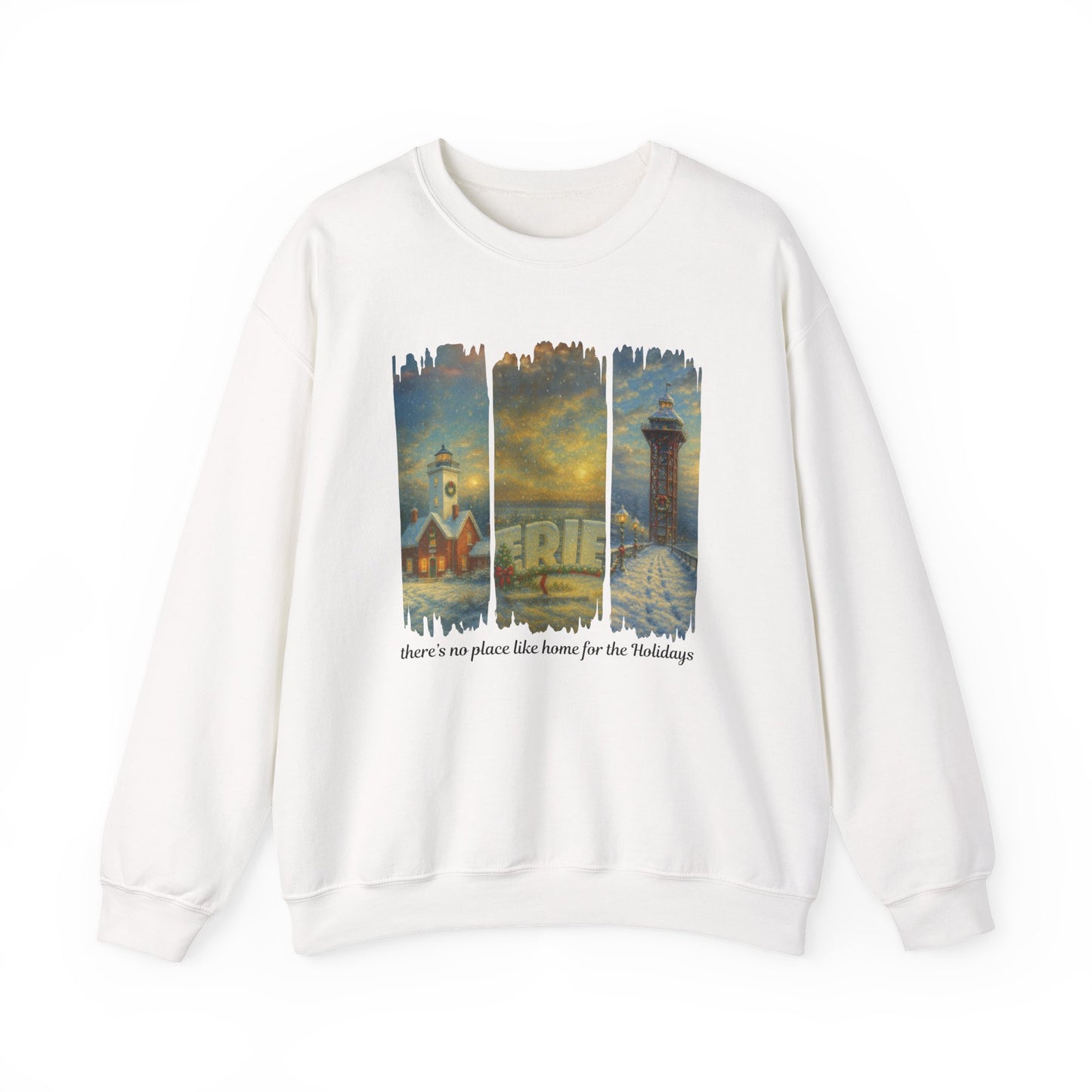 Erie Christmas Sweatshirt, There’s No Place Like Home for the Holidays, Erie PA Holiday Crewneck, Cozy Winter Gildan 18000 (Show Special)