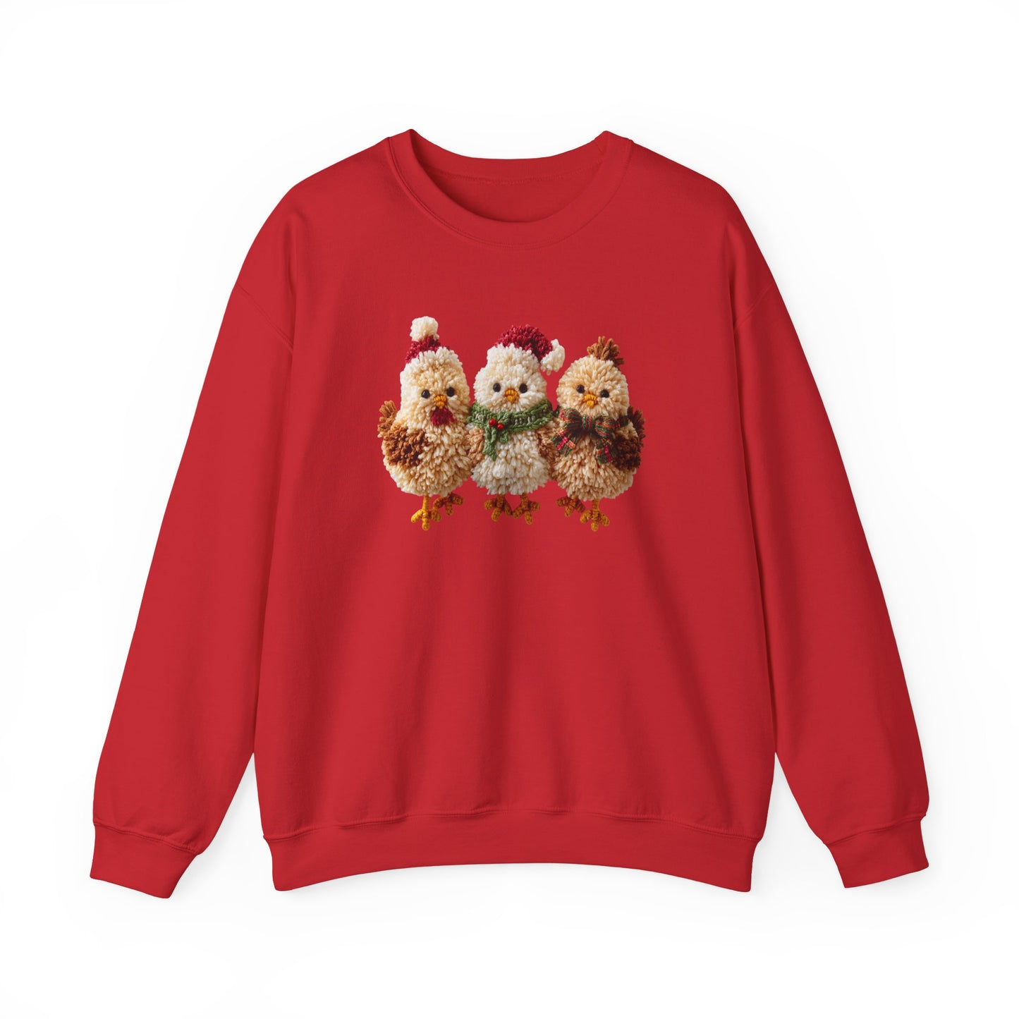 Christmas Chickens Sweatshirt, Farm Animal Holiday Crewneck, Cute Country Gift for Her, Winter Sweater, Faux Yarn (Show Special)