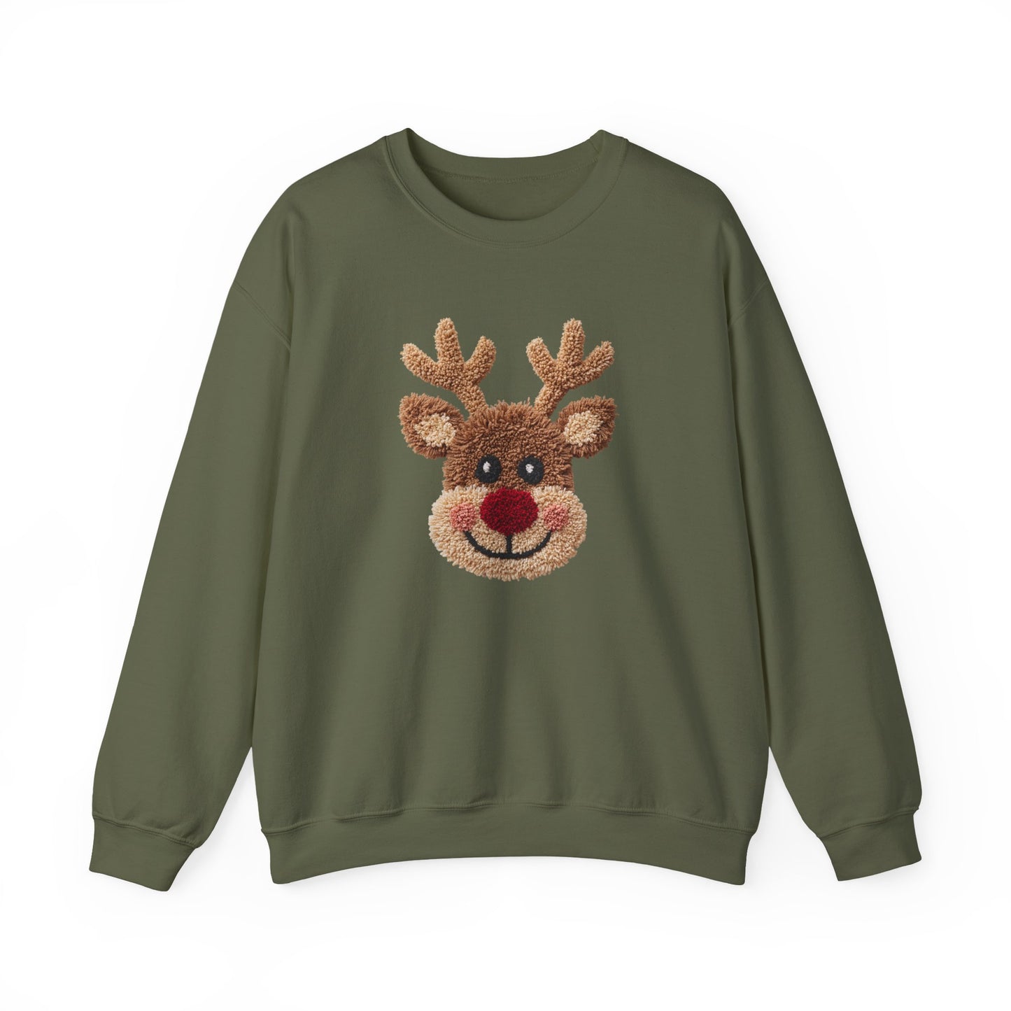 Reindeer Christmas Sweatshirt, Rudolph Lover Gift, Cute Holiday Crewneck, Cozy Winter Sweater, Faux Yarn (Show Special)