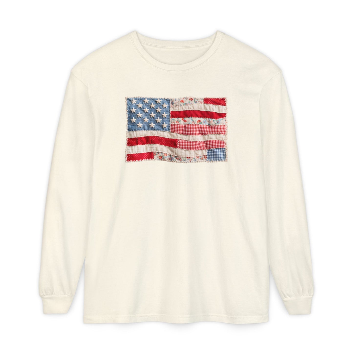 Long Sleeve Tee — Vintage American Flag Graphic