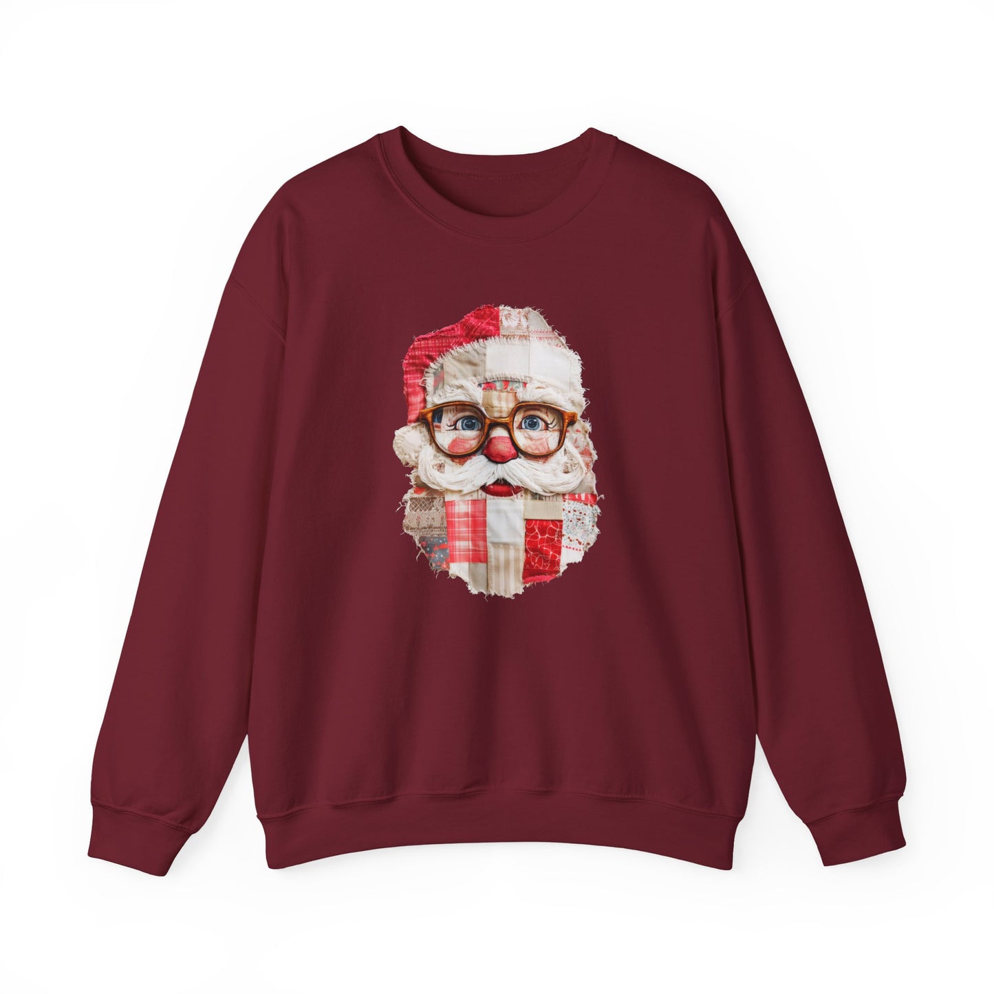 Patchwork Santa Sweatshirt, Vintage Quilted Christmas Crewneck, Faux Embroidery, Retro Holiday Santa Pullover, Cozy Winter Gift (Show Special)