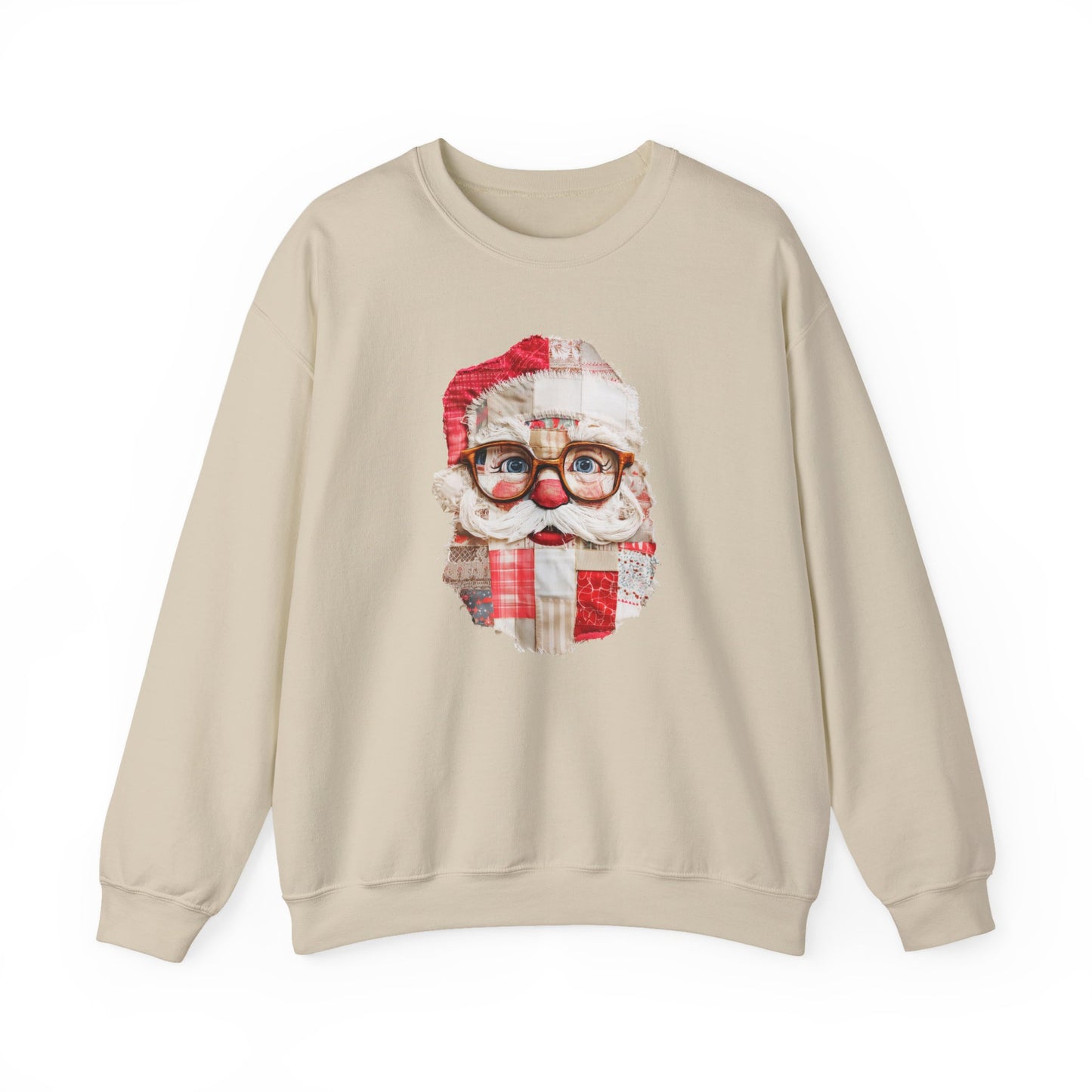 Patchwork Santa Sweatshirt, Vintage Quilted Christmas Crewneck, Faux Embroidery, Retro Holiday Santa Pullover, Cozy Winter Gift (Show Special)