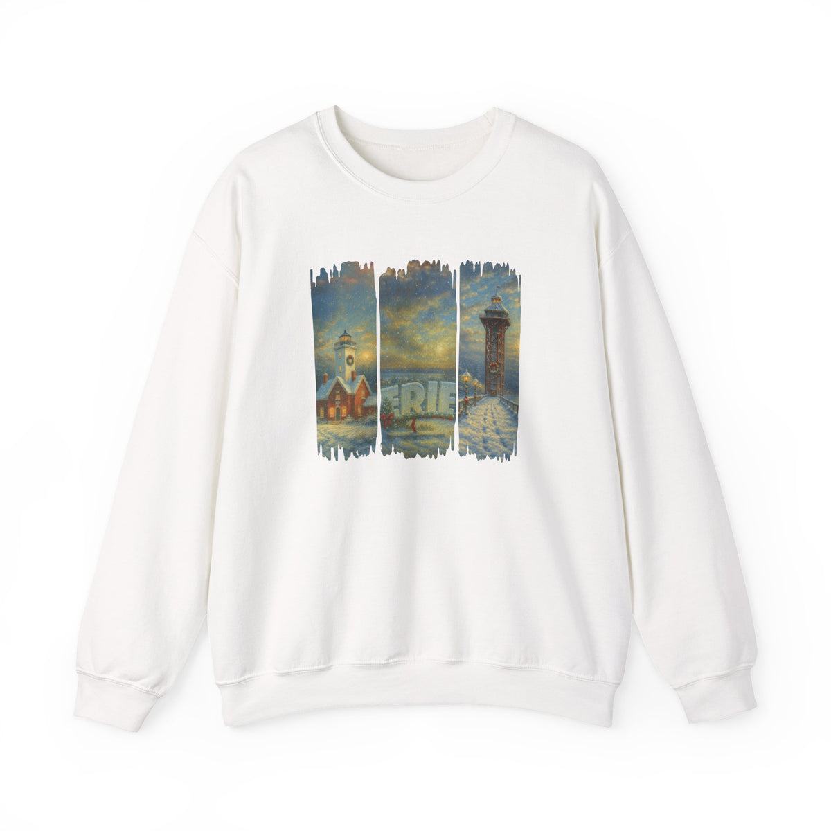 Erie PA Christmas Sweatshirt – Presque Isle Lighthouse & Bicentennial Tower Holiday Crewneck