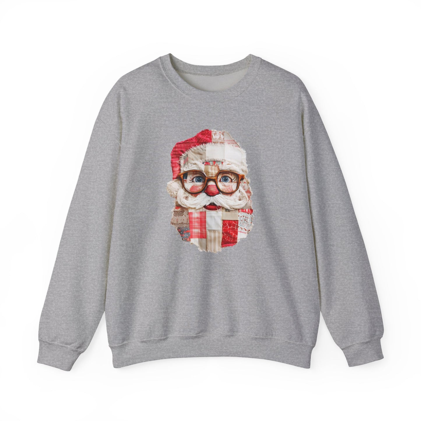 Patchwork Santa Sweatshirt, Vintage Quilted Christmas Crewneck, Faux Embroidery, Retro Holiday Santa Pullover, Cozy Winter Gift (Show Special)