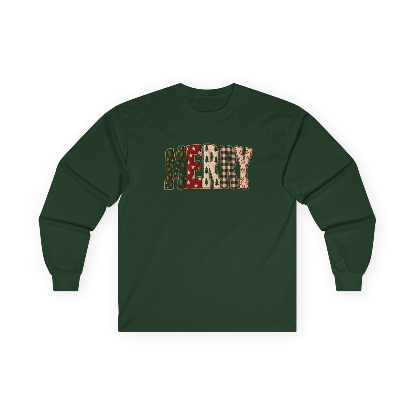Merry Print Long Sleeve Tee, Festive T-Shirt, Holiday Apparel, Christmas Gift, Unisex Cotton Shirt, Cozy Winter Wear (Show Special)
