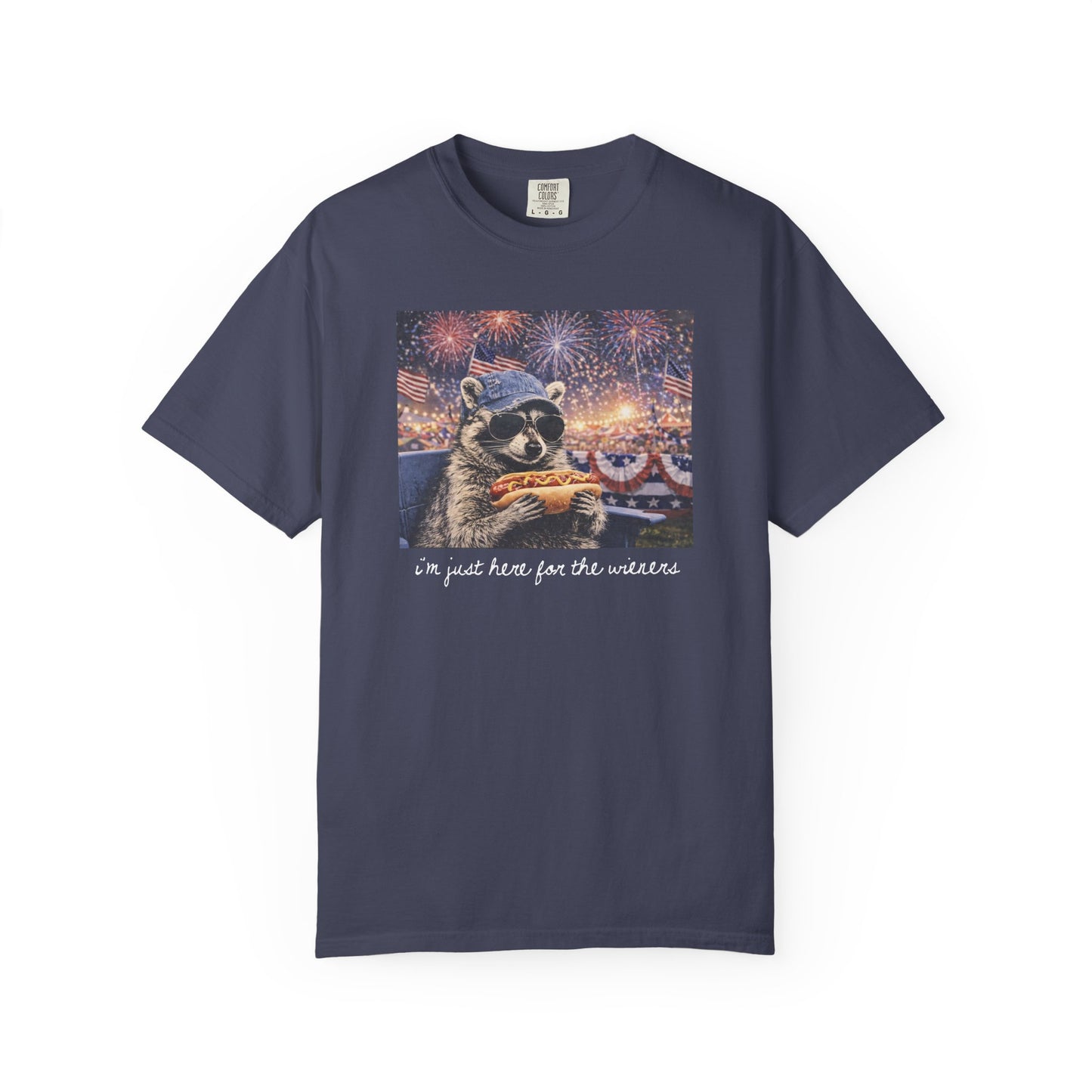 Funny 4th of July Raccoon Shirt, I’m Just Here For The Weiners Tee, Patriotic Hot Dog Shirt, Summer BBQ Graphic Tee