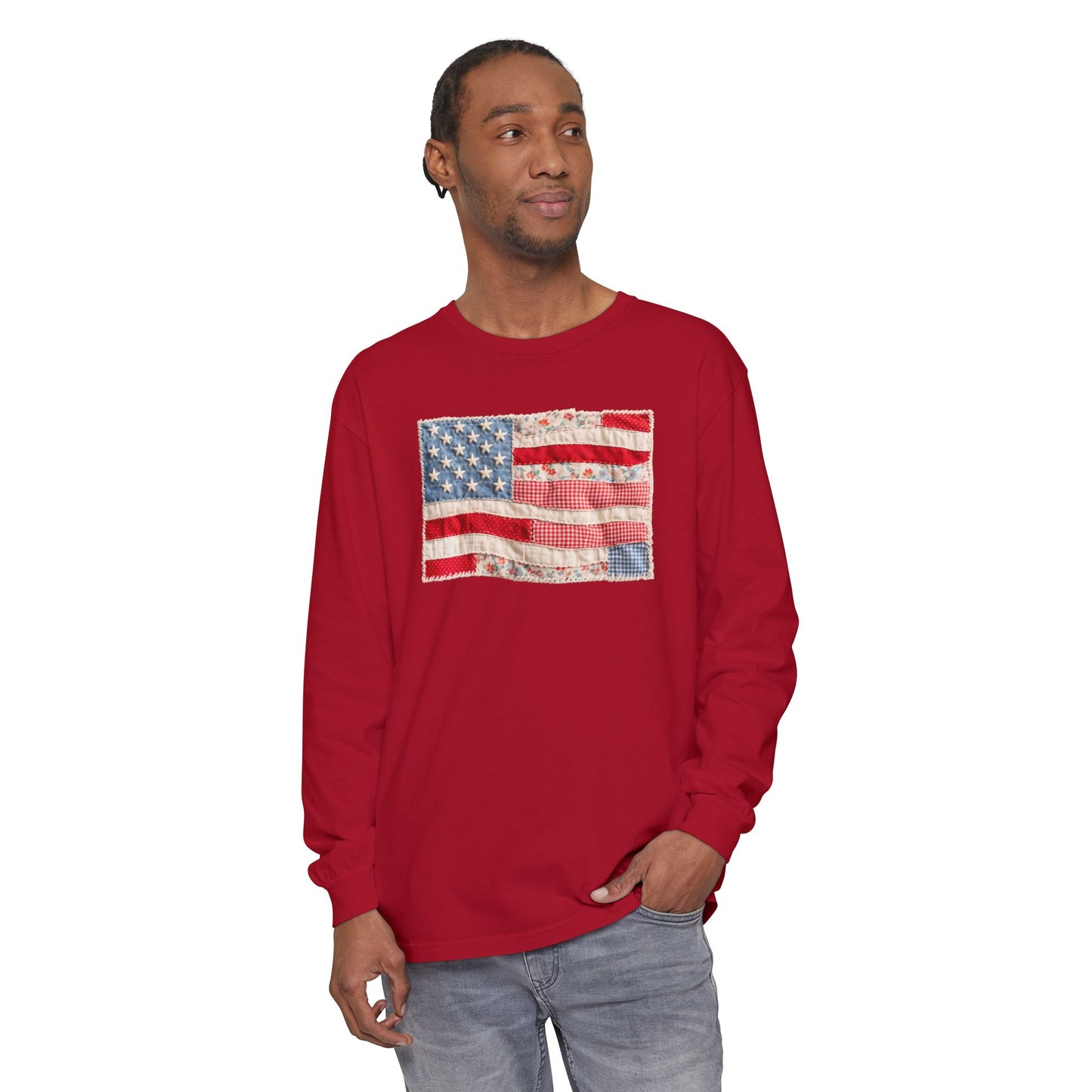 Long Sleeve Tee — Vintage American Flag Graphic