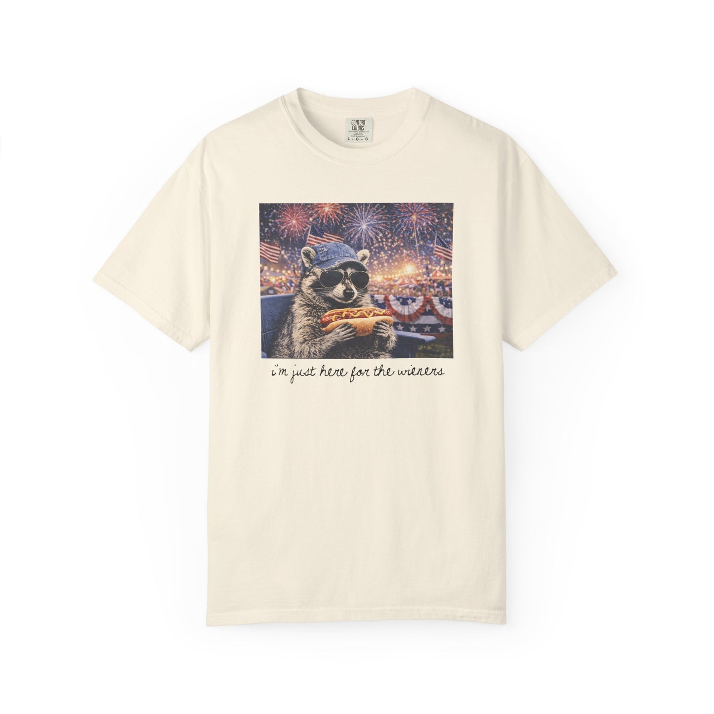 Funny 4th of July Raccoon Shirt, I’m Just Here For The Weiners Tee, Patriotic Hot Dog Shirt, Summer BBQ Graphic Tee