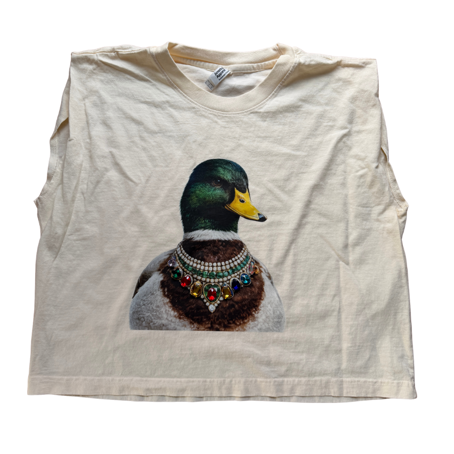 Jeweled Mallard Duck Graphic Tank | Hand-Applied Gem Animal Muscle Tank | American Apparel 307GD Ladies' Garment Dyed Muscle Tank