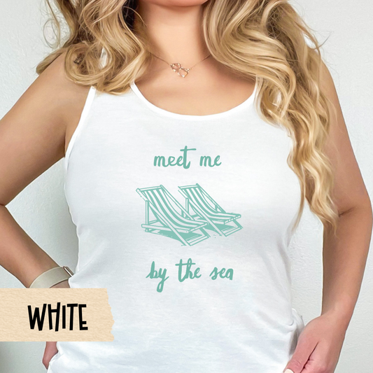 Meet Me by the Sea Tank, Beach Vacation Shirt, Coastal Racerback, Summer Tank, Ocean Lover Shirt, Relaxed Beachwear, Cute Travel Tank