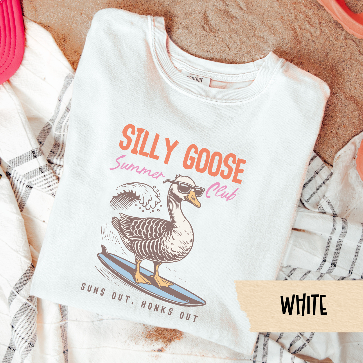 Funny Summer Goose Shirt, Silly Goose Club Tee, Suns Out Honks Out Graphic Tee, Cute Beach Shirt, Surfing Animal T-Shirt Gift