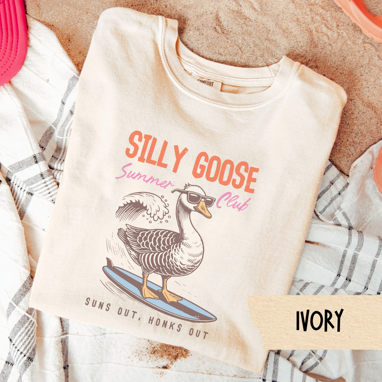 Funny Summer Goose Shirt, Silly Goose Club Tee, Suns Out Honks Out Graphic Tee, Cute Beach Shirt, Surfing Animal T-Shirt Gift