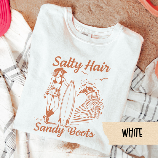 Salty Hair Sandy Boots Shirt, Coastal Cowgirl Tee, Western Beach Shirt, Summer Country Girl Tee, Comfort Colors Shirt, Surf Cowgirl Top