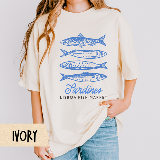 Sardine Shirt, Portuguese Foodie Tee, Comfort Colors T-Shirt, Fish Market Graphic, Coastal Summer Outfit, Nautical Travel Shirt, Beach Top