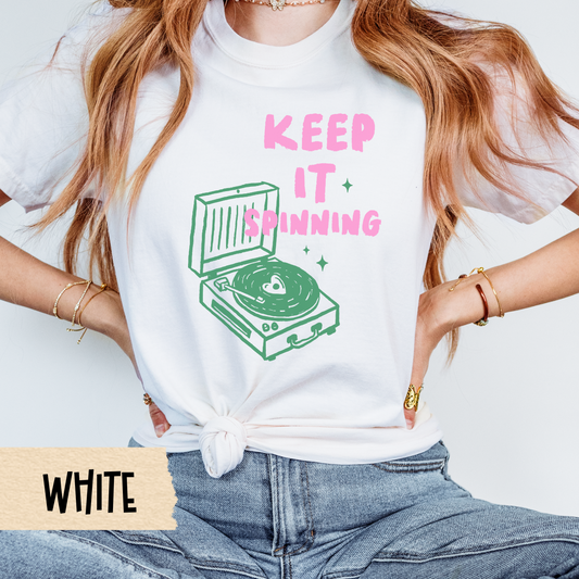Keep It Spinning Shirt, Retro Record Player Graphic Tee, Comfort Colors Music Lover Shirt, Aesthetic Vinyl T Shirt, Cute 70s Style Top