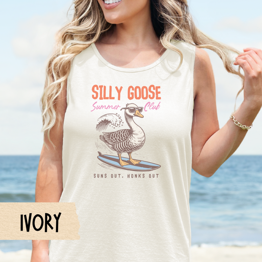 Funny Summer Goose Shirt, Silly Goose Club Tank, Suns Out Honks Out Graphic Tank Top, Cute Beach Shirt, Surfing Animal Shirt Gift