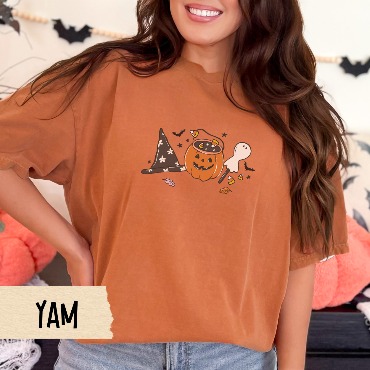 Cute Halloween Candy Shirt for Women, Comfort Colors Fall Tee, Witch Hat Ghost Pumpkin Design, Spooky Sweet Aesthetic, October Outfit Idea
