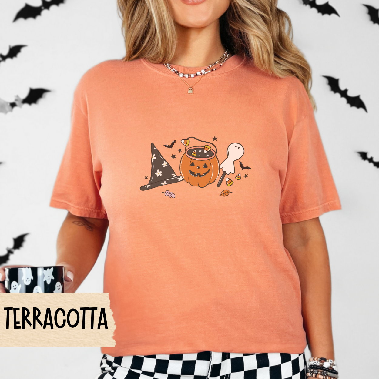 Cute Halloween Candy Shirt for Women, Comfort Colors Fall Tee, Witch Hat Ghost Pumpkin Design, Spooky Sweet Aesthetic, October Outfit Idea