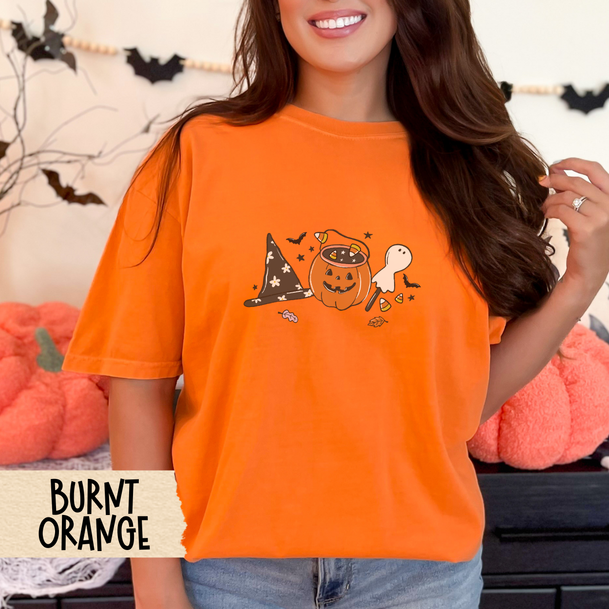 Cute Halloween Candy Shirt for Women, Comfort Colors Fall Tee, Witch Hat Ghost Pumpkin Design, Spooky Sweet Aesthetic, October Outfit Idea