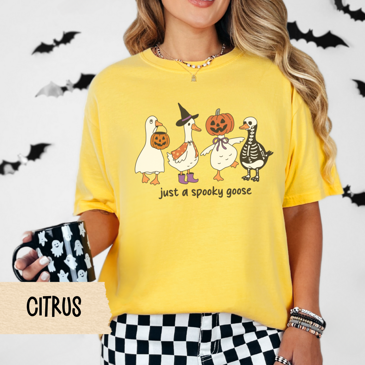 Halloween Tee for Her, Just a Spooky Goose Shirt, Funny Goose Costume T-Shirt, Comfort Colors Fall Tee, Cute Halloween Animal Graphic Top
