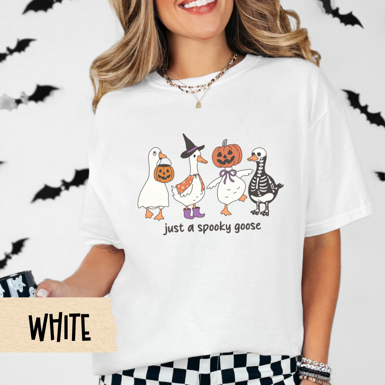 Halloween Tee for Her, Just a Spooky Goose Shirt, Funny Goose Costume T-Shirt, Comfort Colors Fall Tee, Cute Halloween Animal Graphic Top
